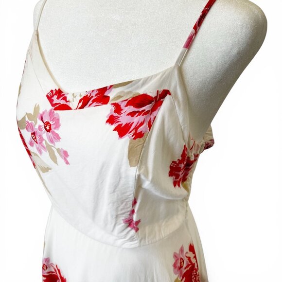 Floral Cottagecore Sundress Size M White Red Coastal Wedding Guest Dress - Picture 4 of 14
